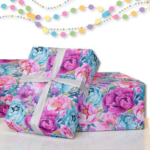 Peonies Pink Blue Magenta Schöne Rolle Geschenkpapier