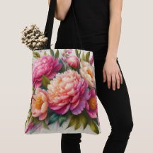 Peonies Pink Blumenstrauß Tasche