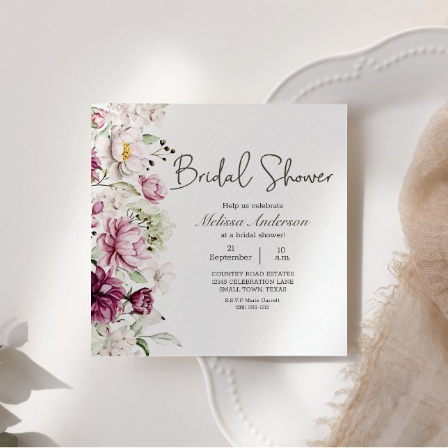 Peonies Pink Burgund Blumengebirge Brautparty Einladung (Von Creator hochgeladen)