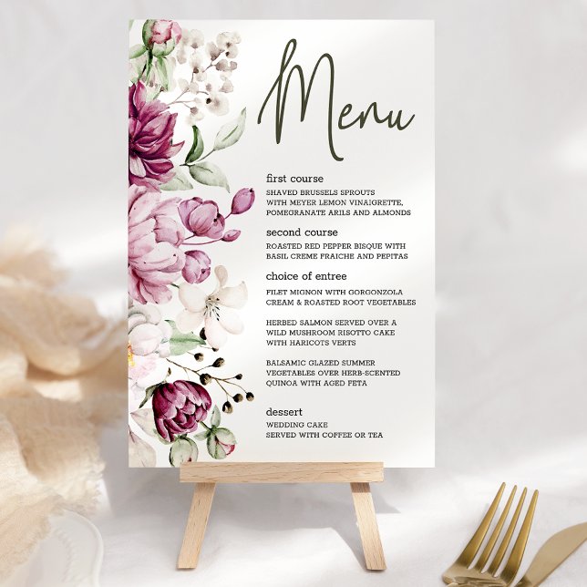 Peonies Pink Burgund Floral Romantisches Hochzeitm Menükarte (Von Creator hochgeladen)