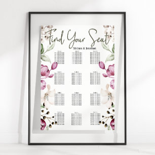 Peonies Pink Burgundy Bloral Hochzeitstabelle Poster