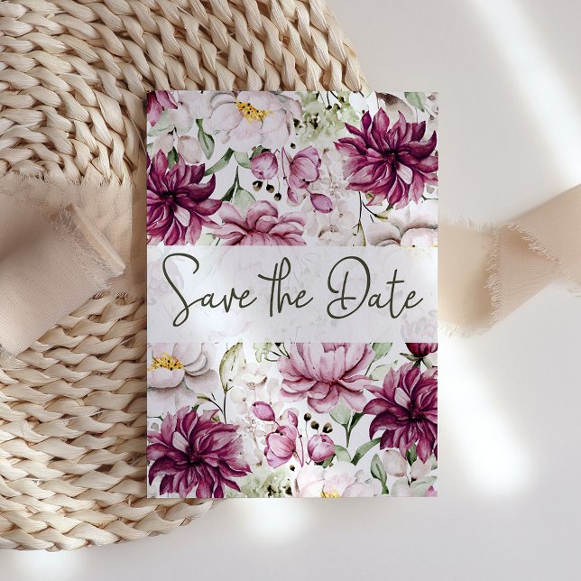 Peonies Pink Burgundy Floral Save the Date (Von Creator hochgeladen)