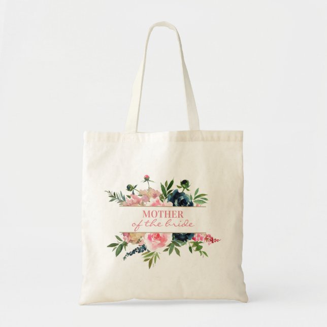 Peonies Pink Navy Blumenmutter der Braut Geschenk Tragetasche (Vorne)