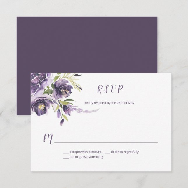 Peonies pourpres, Mariage Lilac | Carte RSVP (Devant / Derrière)