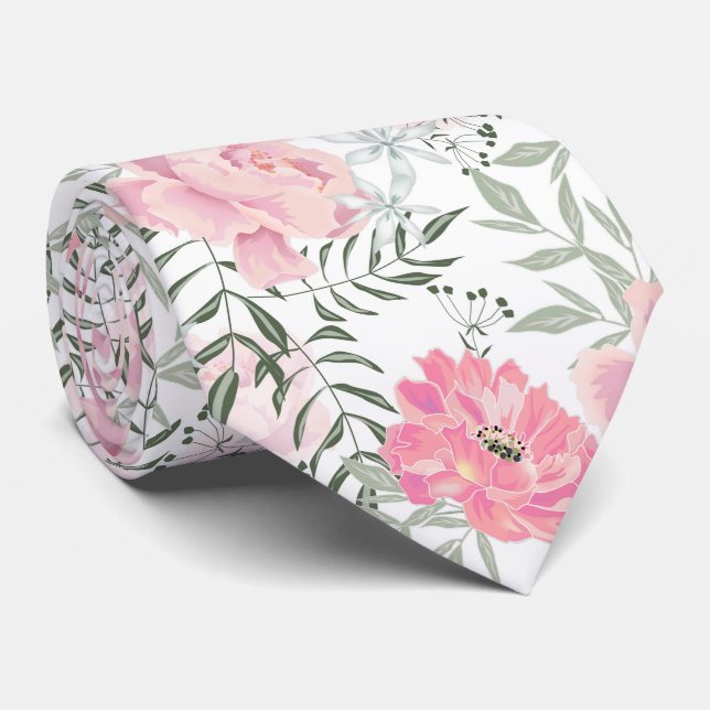 Peonies rosa Blume personalisiert Krawatte (Gerollt)