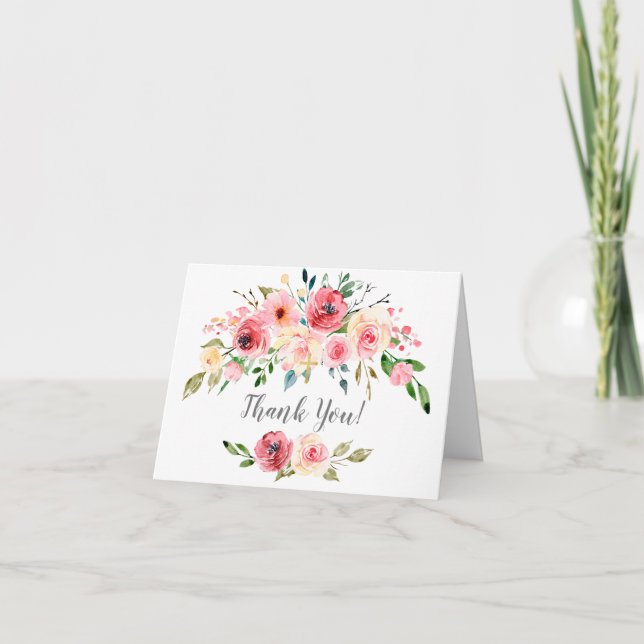 Peonies Rose Blumengemeinde Vielen Dank Dankeskarte (Vorderseite)