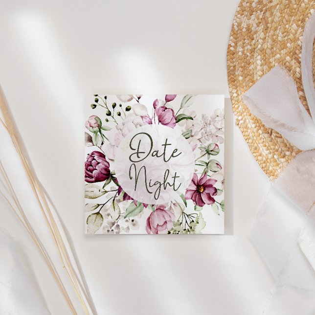 Peonies rose Bourgogne Floral Date Carte de nuit (Créateur téléchargé)