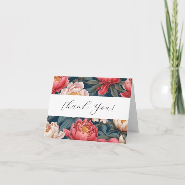 Peonies rose et blanc Oriental Thank You Cartes (Devant)