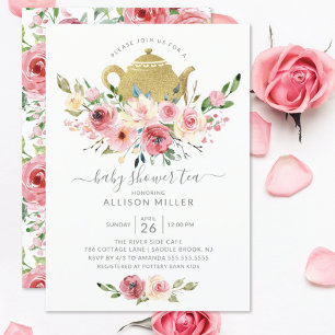 Peonies Rose Floral Baby shower Thé Invitation