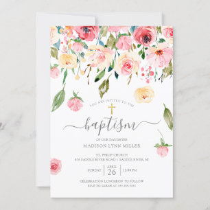 Peonies Rose Floral Baptism Invitation