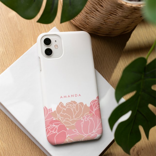 Peonies rose pâle coque iphone personnalisé (Créateur téléchargé)