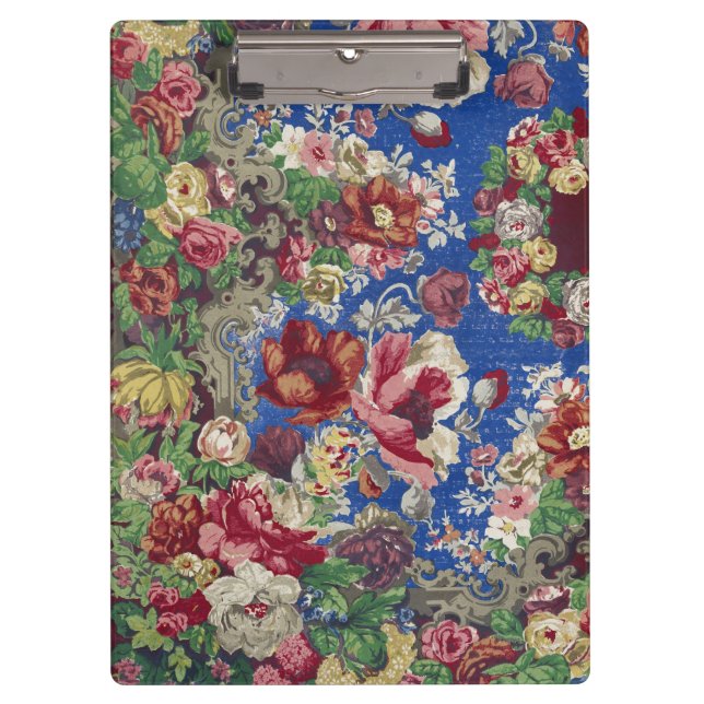 Peonies & Rose, Vintage Barockblumenmuster Klemmbrett (Vorderseite)