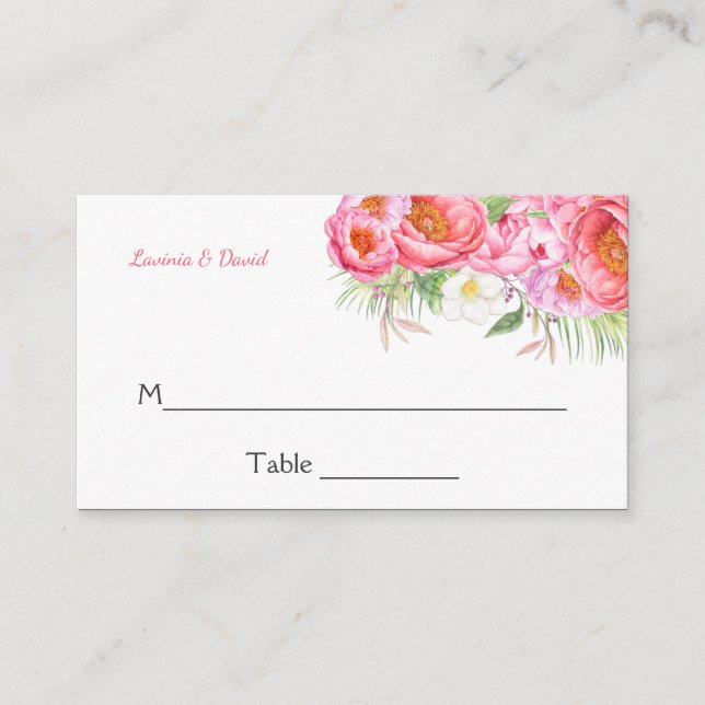 Peonies roses Aquarelles Florales Cartes de place (Devant)