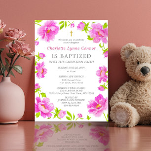 Peonies roses Baptême Invitation