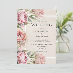 Peonies roses Faire-part de mariage d'aquarelle fl