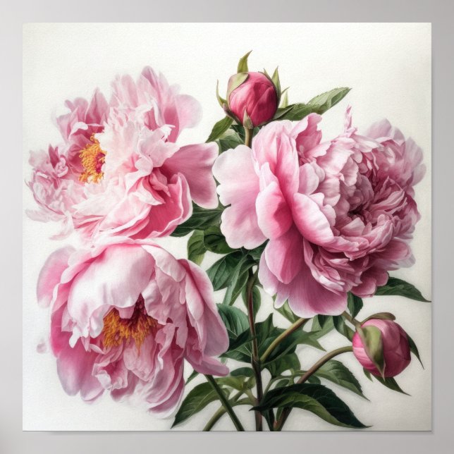 Peonies roses Flower Art Imprimer Poster (Devant)
