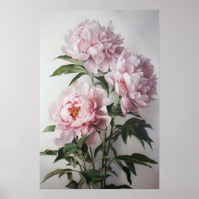 Peonies roses Flower Art Imprimer Poster (Devant)