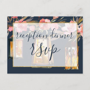 Peonies Rustic Navy Coral Floral Empfang Dinner Einladungspostkarte