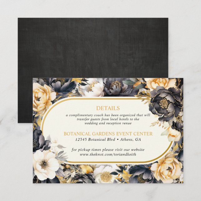 Peonies Schwarz-weiß & Gold Wedding Card Begleitkarte (Vorne/Hinten)