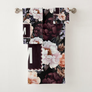 Peonies sombres Motif floral   Monogramme