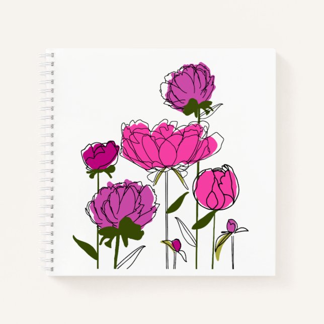 Peonies Square Notebook Notizbuch (Vorderseite)