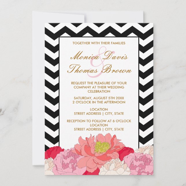 Peonies und Chevrons Einladung (Vorderseite)