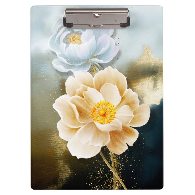 Peonies und Gold-Glitzer Klemmbrett (Vorderseite)