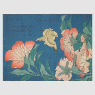 Peonies und Kanaren von Katsushika Hokusai Seidenpapier
