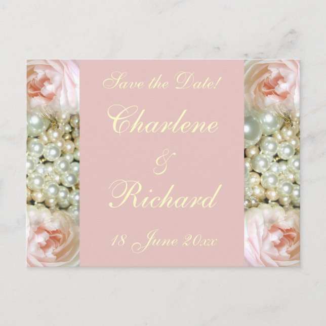 Peonies und Perlen Ankündigungspostkarte (Vorderseite)