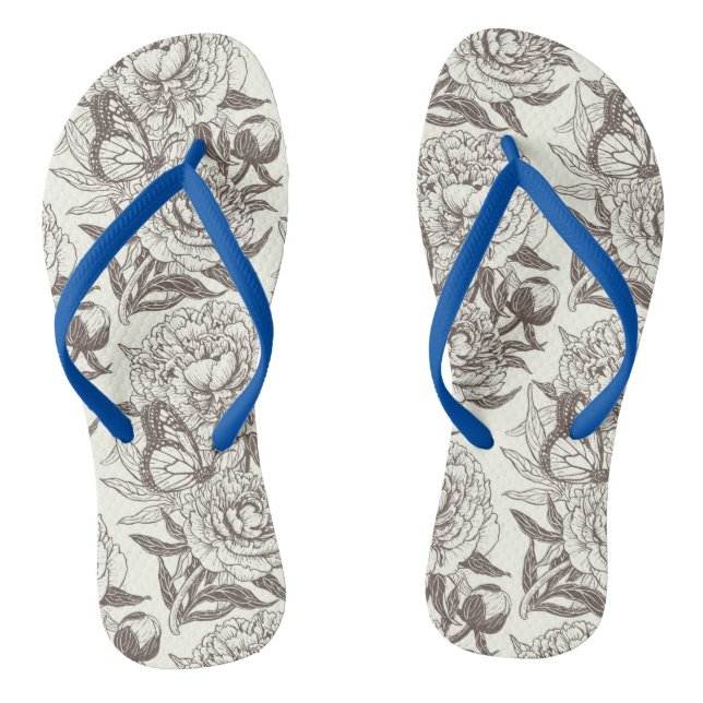 Peonies und Schmetterlinge blockieren den Druck, d Flip Flops (Fußbett)