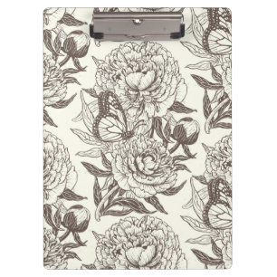 Peonies und Schmetterlinge blockieren den Druck, d Klemmbrett
