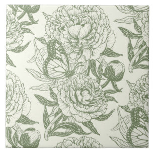 Peonies und Schmetterlinge blockieren den Druck, S Fliese