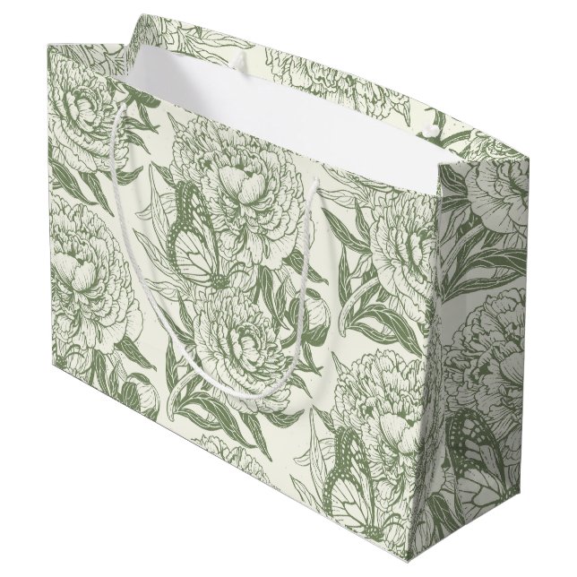 Peonies und Schmetterlinge blockieren den Druck, S Große Geschenktüte (Rückseite Schrägansicht)