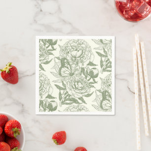 Peonies und Schmetterlinge blockieren den Druck, S Serviette