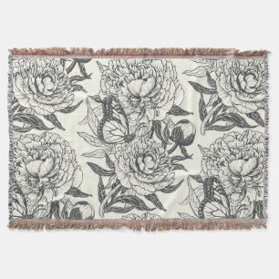 Peonies und Schmetterlinge blockieren Druck, schwa Decke