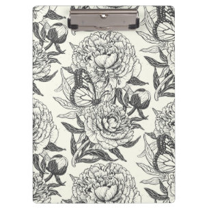 Peonies und Schmetterlinge blockieren Druck, schwa Klemmbrett