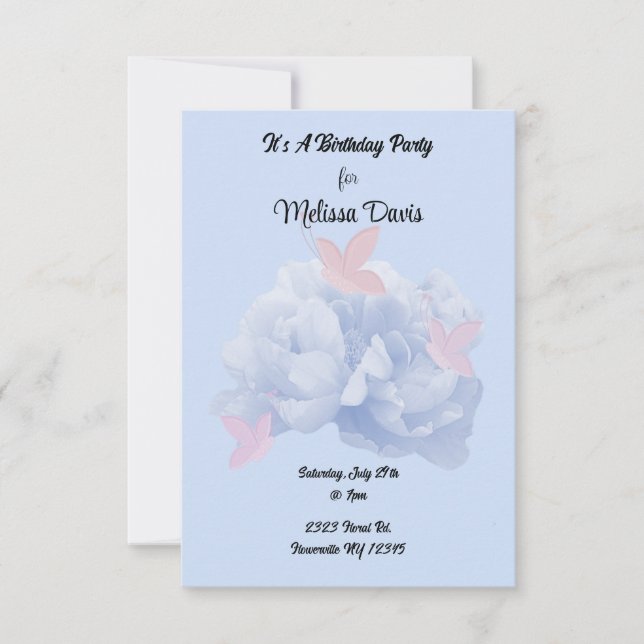 Peonies und Schmetterlinge Pastel Geburtstag Einla Einladung (Vorderseite)