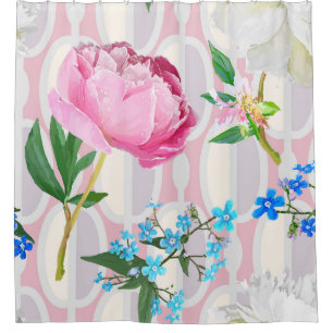 Peonies und vergessene-me-nots. Nahtlose Hintergru Duschvorhang