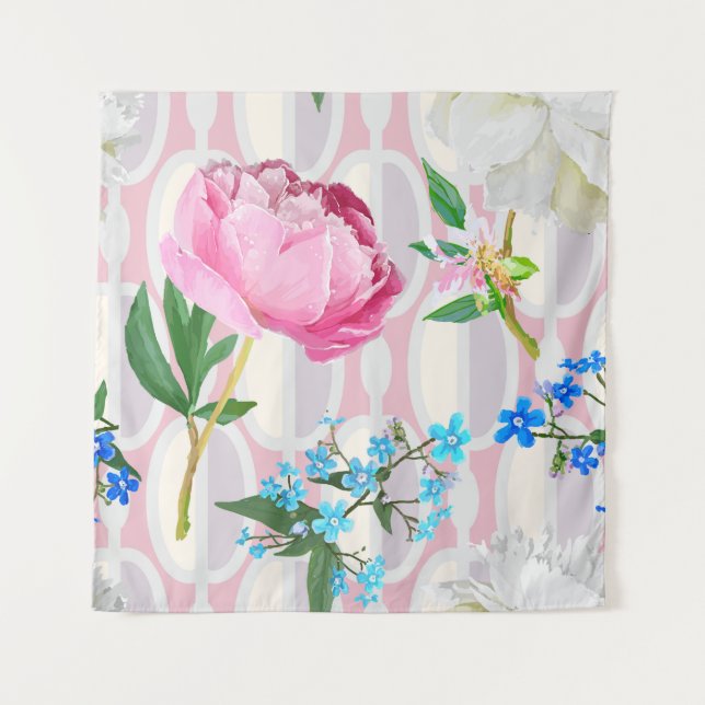 Peonies und vergessene-me-nots. Nahtlose Hintergru Wandteppich (Vorderseite)