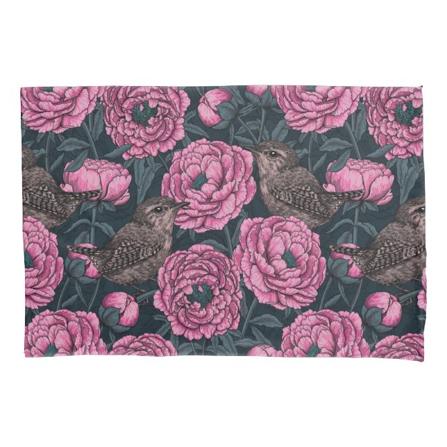 Peonies und Warnen auf dunkelgrau Kissenbezug (Vorderseite-Links)