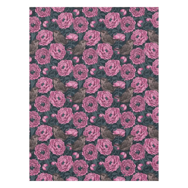 Peonies und Warnen auf dunkelgrau Tischdecke (Vorderseite)