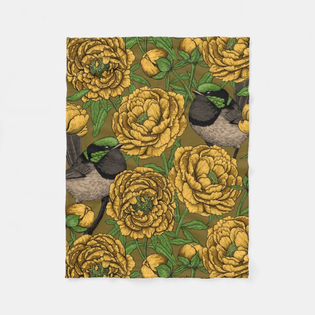 Peonies und Warnen Fleecedecke (Vorderseite)