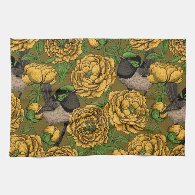 Peonies und Warnen Geschirrtuch (Horizontal)