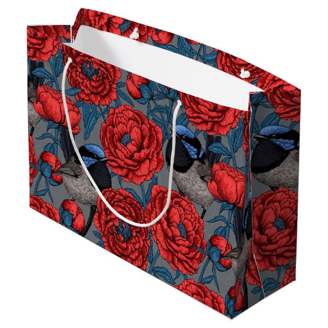 Peonies und Warnen Große Geschenktüte (Rückseite Schrägansicht)