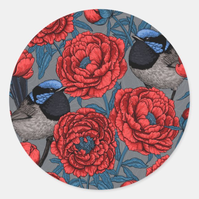 Peonies und Warnen Runder Aufkleber (Vorderseite)