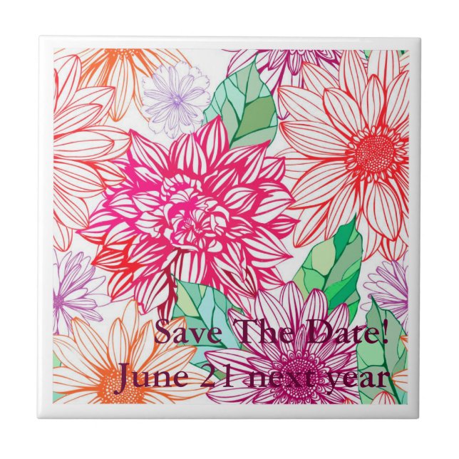 Peonies und Wildblumen Fliese (Vorderseite)