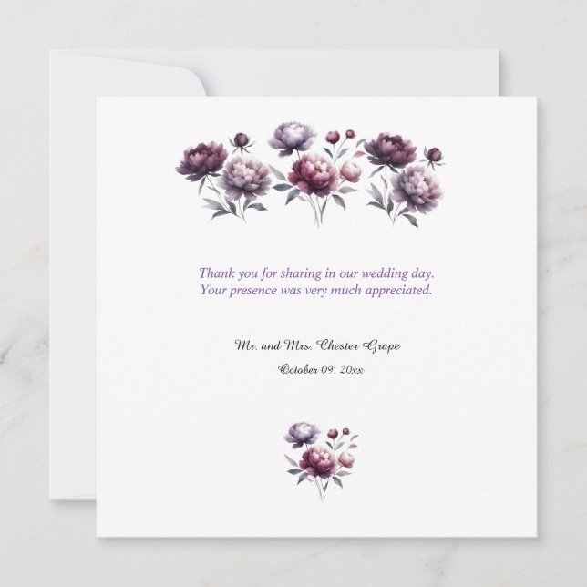 Peonies violettes minimalistes Mariage Merci (Devant)