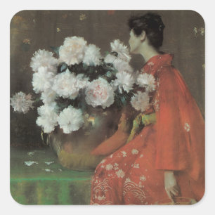Peonies von William Merritt Chase, Vintage Kunst Quadratischer Aufkleber