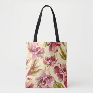 Peonies Watercolor: Nahtlose Hintergrundblicke Tasche