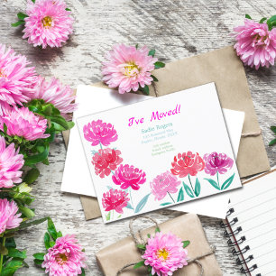 Peonies Watercolor neue Adresse Ankündigungspostkarte